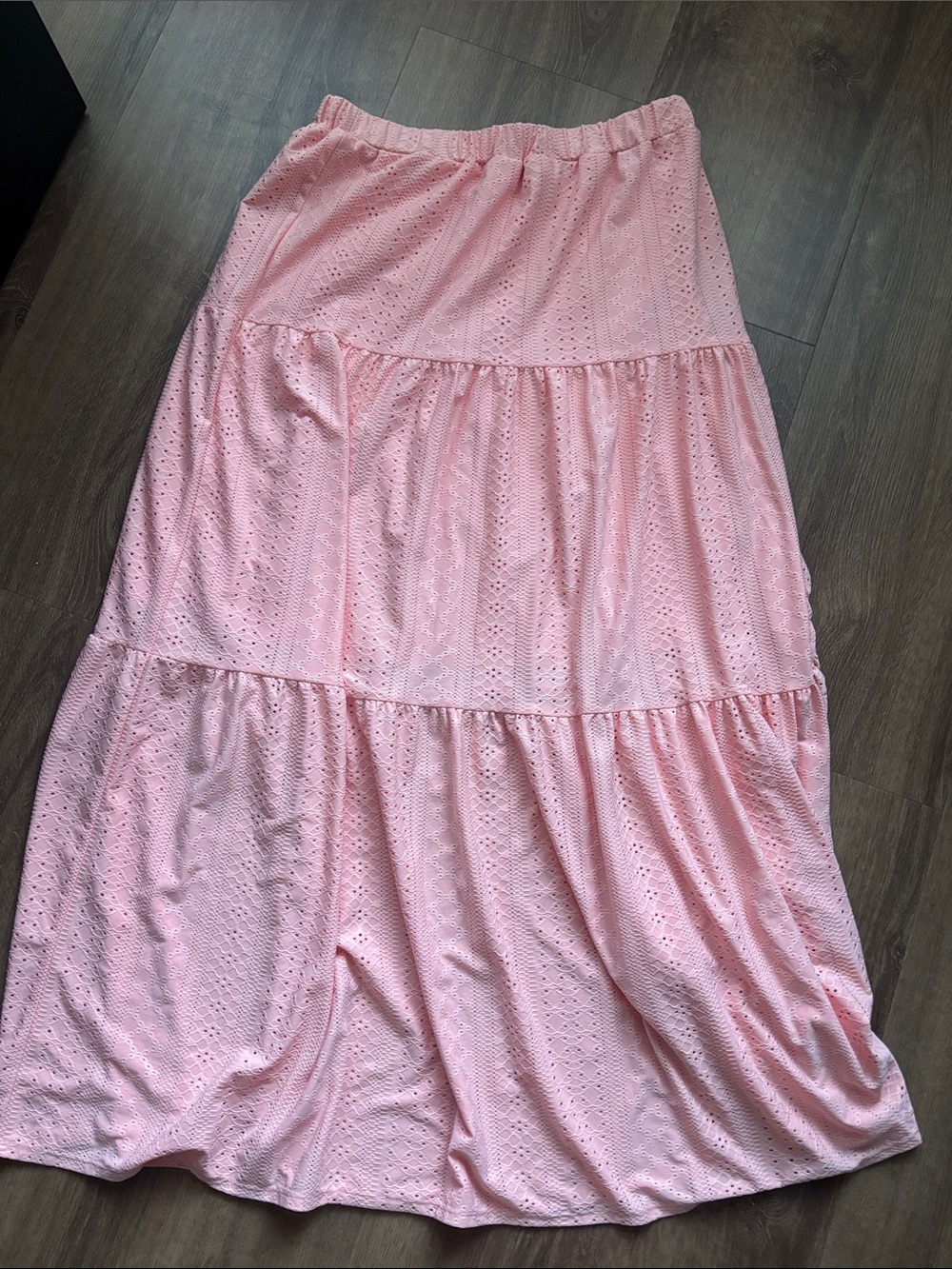 LuLaRoe Light Pink Tiered Eyelet Maxi Skirt
